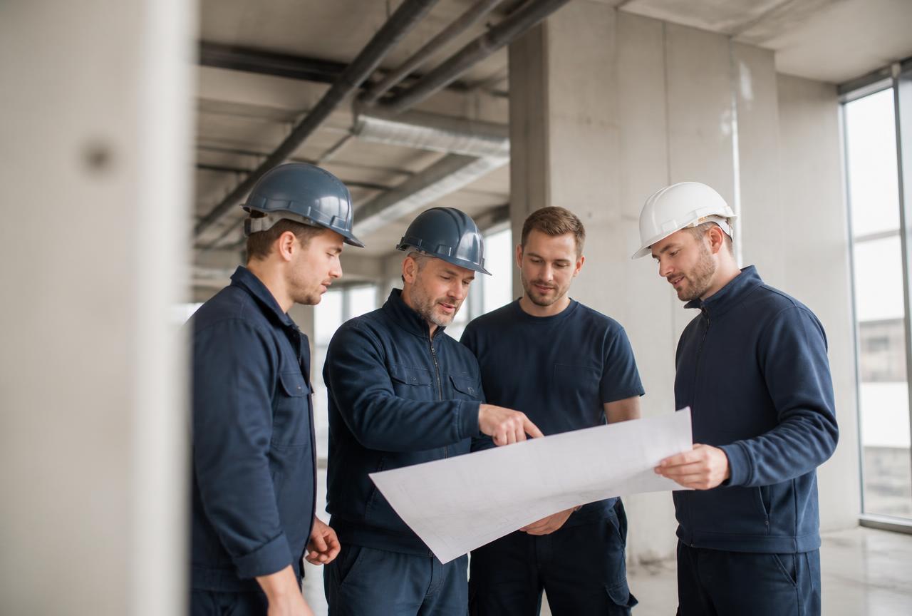 Handwerker und Bauunternehmer besprechen ein Projekt